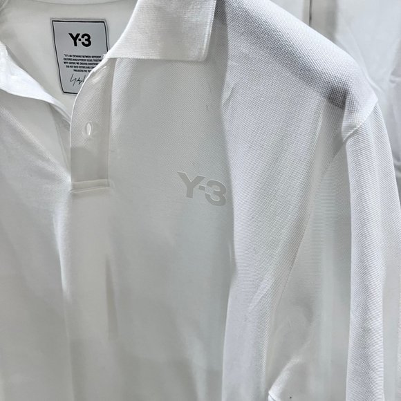 Y-3 Yohji Yamamoto Rubberized Embossed Logo White Polo Shirt - Picture 2 of 7